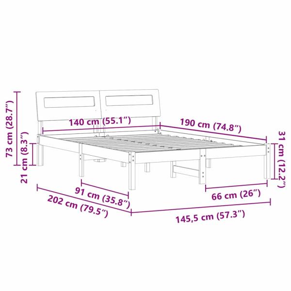 Bettgestell Wachsbraun 140 x 190 cm Massivkiefer
