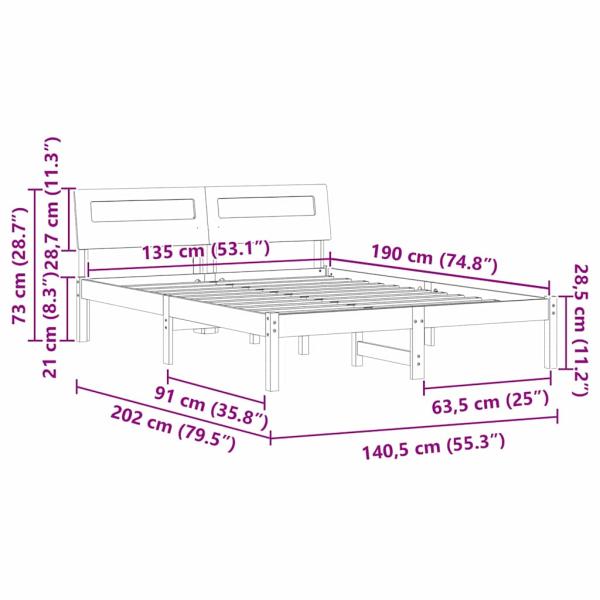 Bettgestell Wachsbraun 135 x 190 cm Massivkiefer