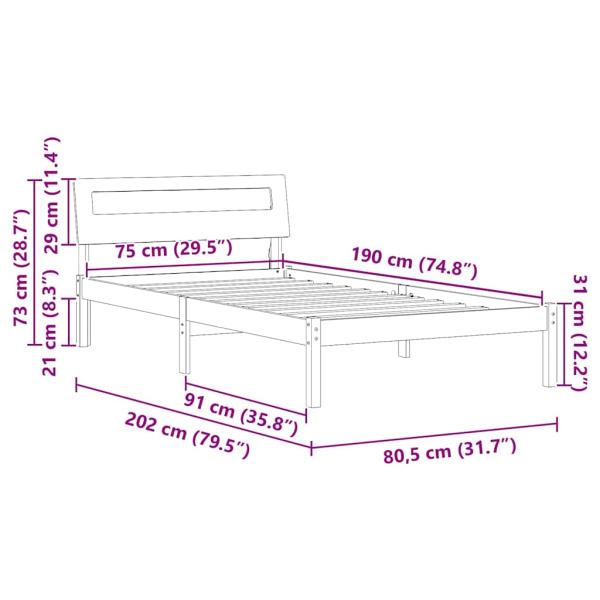 Bettgestell Wachsbraun 75 x 190 cm Massivkiefer