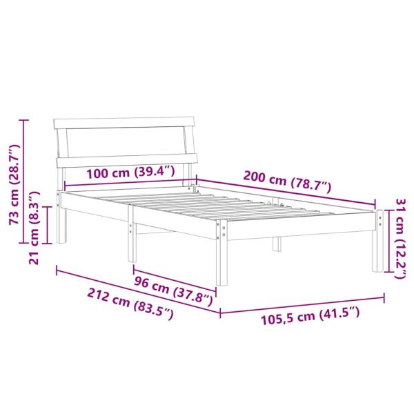 Bettgestell mit Kopfteil und LED ? Weiß 100x200 cm, aus massivem Kiefernholz