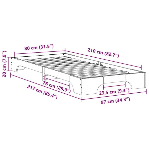 Bodenbettgestell mit Speicher Weiß 80 x 210 cm Holz