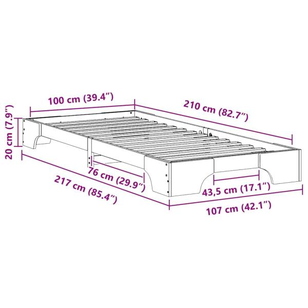 Bodenbettgestell mit Speicher Weiß 100 x 210 cm Holz