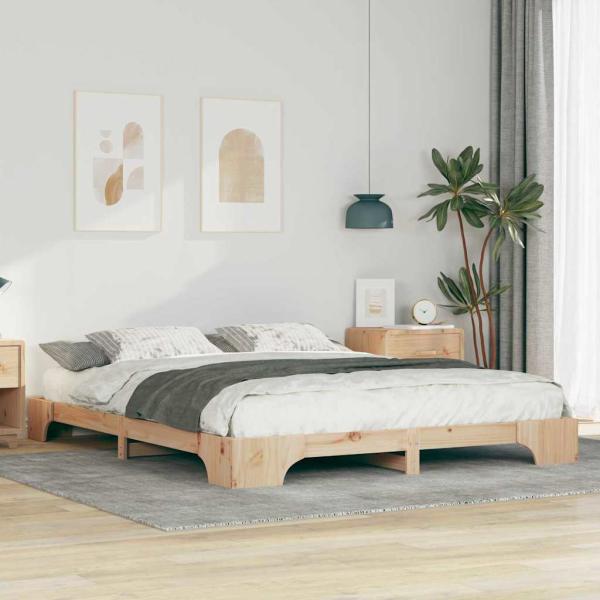 ARDEBO.de - Bodenbettgestell mit Speicher Braun 160 x 210 cm Holz
