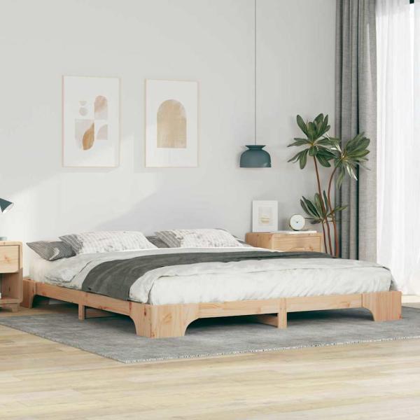 ARDEBO.de - Bodenbettgestell Braun 200 x 210 cm Massivholz Kiefer
