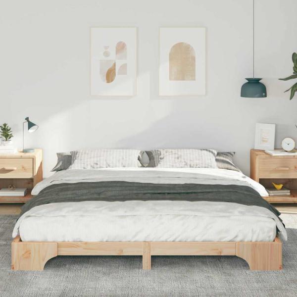 Bodenbettgestell Braun 200 x 210 cm Massivholz Kiefer