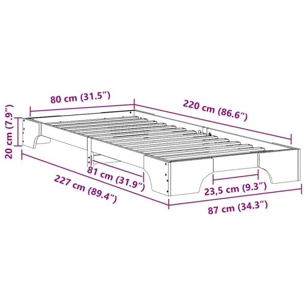 Bodenbettgestell Braun 80 x 220 cm Massivholz Kiefer