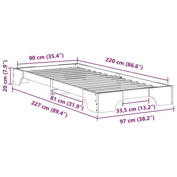 Bodenbettgestell mit Speicher Weiß 90 x 220 cm Holz