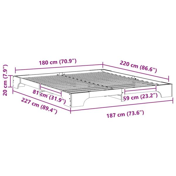 Bodenbettgestell Braun 180 x 220 cm Massivholz Kiefer