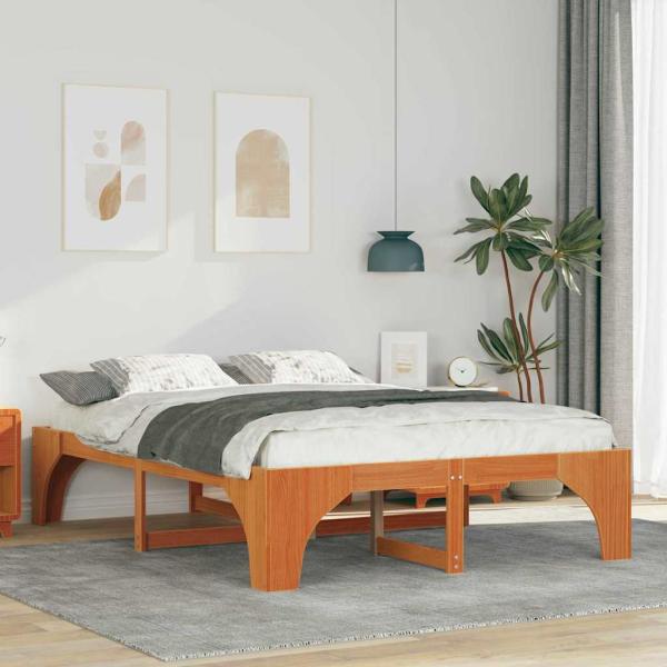ARDEBO.de - Bodenbettgestell Braun 150 x 200 cm Massivholz Kiefer