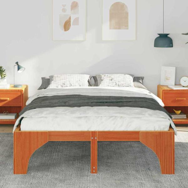 Bodenbettgestell Braun 150 x 200 cm Massivholz Kiefer