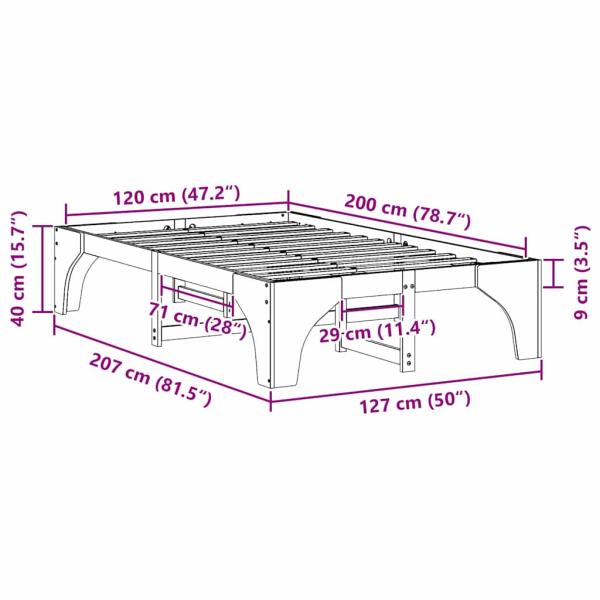 Bodenbettgestell Braun 120 x 200 cm Massivholz Kiefer