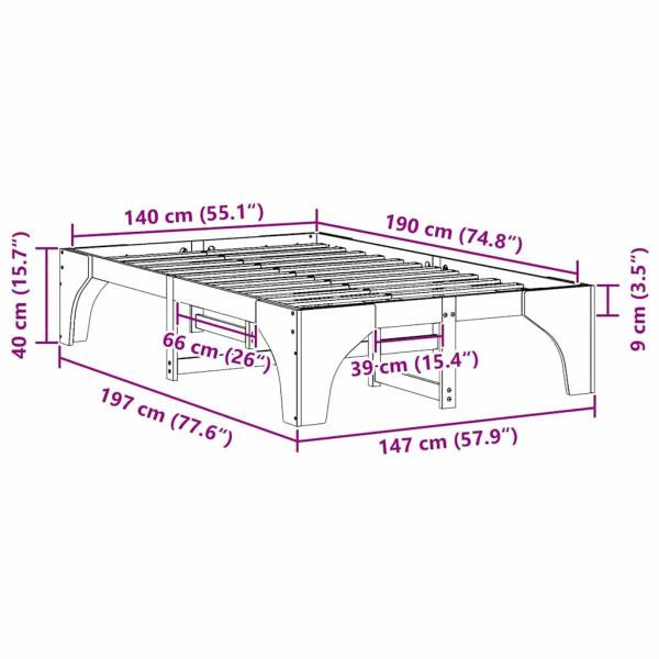 Bodenbettgestell Braun 140 x 190 cm Massivholz Kiefer