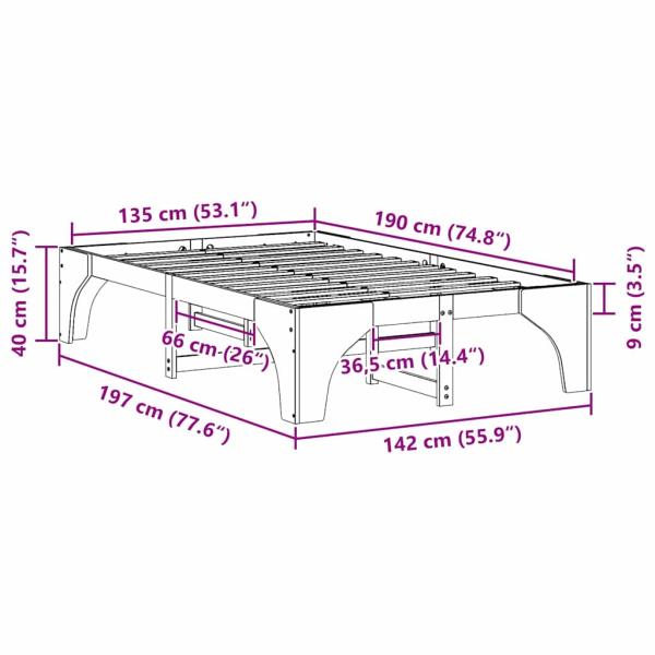Bodenbettgestell mit Speicher Braun 135 x 190 cm Kiefernholz