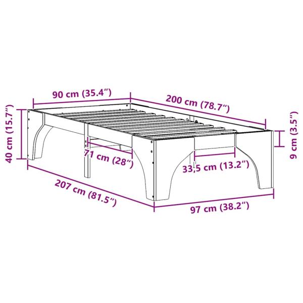 Bodenbettgestell Braun 90 x 200 cm Massivholz Kiefer