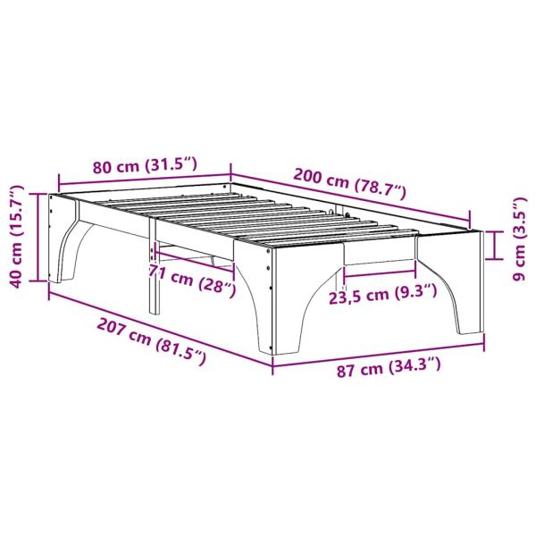 Bodenbettgestell Braun 80 x 200 cm Massivholz Kiefer