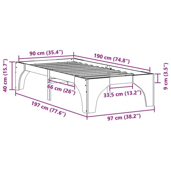 Bodenbettgestell Braun 90 x 190 cm Massivholz Kiefer