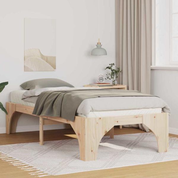 ARDEBO.de - Bodenbettgestell Braun 75 x 190 cm Massivholz Kiefer
