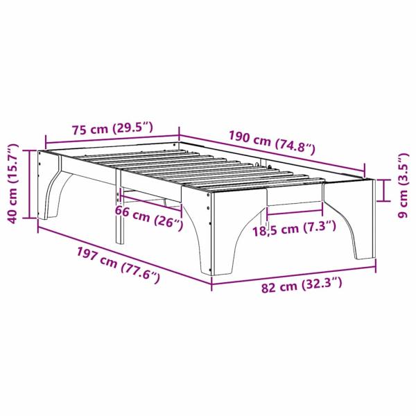 Bodenbettgestell Braun 75 x 190 cm Massivholz Kiefer