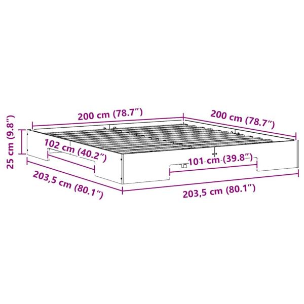 Bodenbettgestell Weiß 200 x 200 cm Massivholz Kiefer