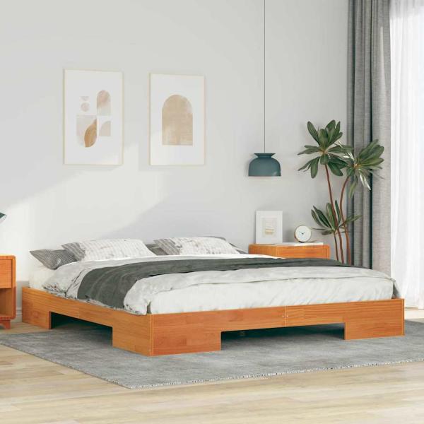 ARDEBO.de - Bodenbettgestell Braun 200 x 200 cm Massivholz Kiefer