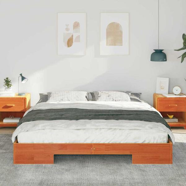 Bodenbettgestell Braun 200 x 200 cm Massivholz Kiefer