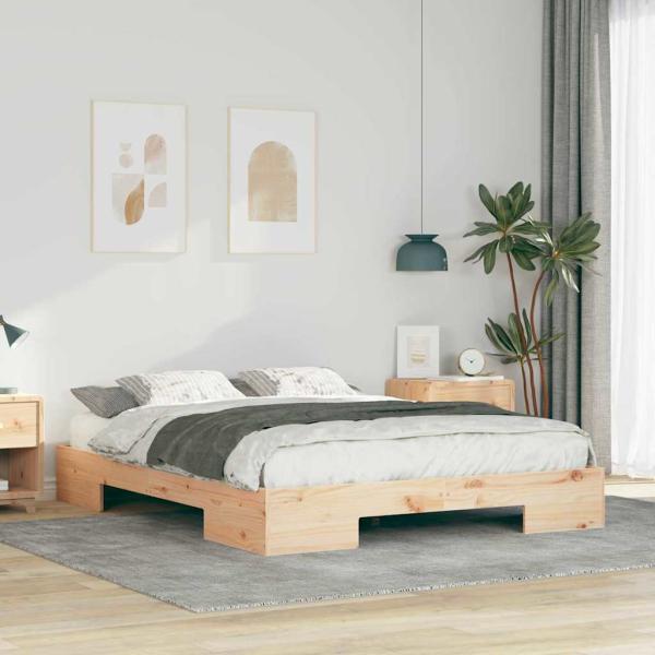 ARDEBO.de - Bodenbettgestell Braun 150 x 200 cm Massivholz Kiefer