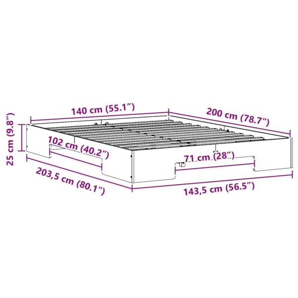 Bodenbettgestell Braun 140 x 200 cm Massivholz Kiefer