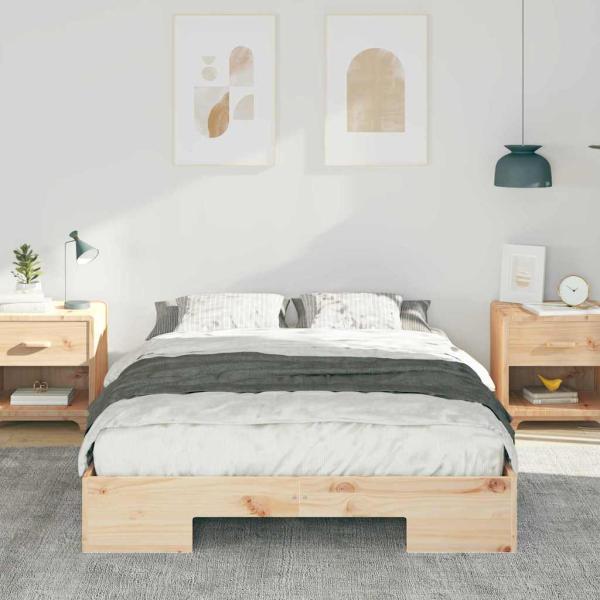 Bodenbettgestell Braun 135 x 190 cm Massivholz Kiefer