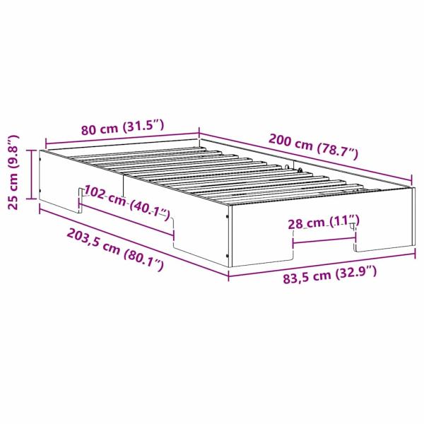 Bodenbettgestell Weiß 80 x 200 cm Massivholz Kiefer