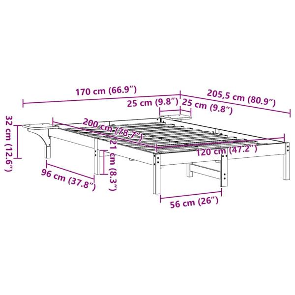 Bettgestell mit Nachttischen Weiß 120 x 200 cm Weiß