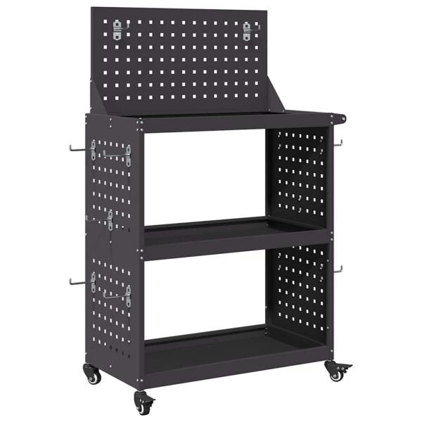 Werkzeugwagen mit Regal mit Rad mit Speicher Schwarz 65 x 35 x 111 cm Metall