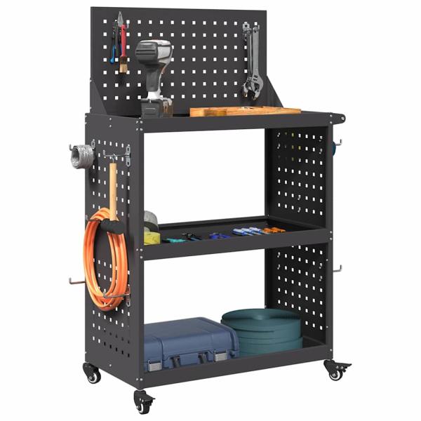 Werkzeugwagen mit Regal mit Rad mit Speicher Schwarz 65 x 35 x 111 cm Metall