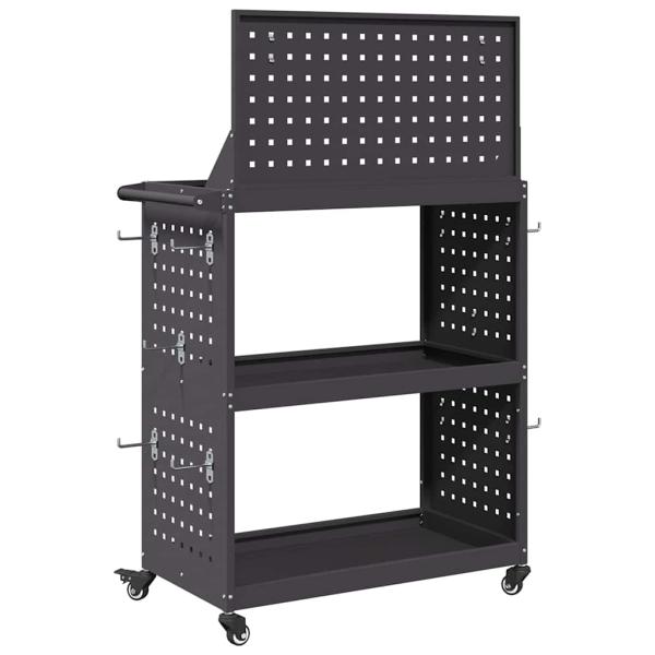Werkzeugwagen mit Regal mit Rad mit Speicher Schwarz 65 x 35 x 111 cm Metall