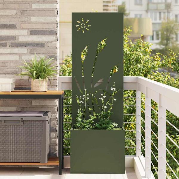 ARDEBO.de - Blumentopf mit dekorativem Paneel Olivgrün 50 x 140 cm