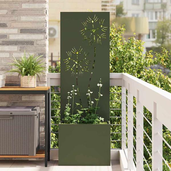 ARDEBO.de - Blumentopf mit dekorativem Paneel Olivgrün 50 x 140 cm