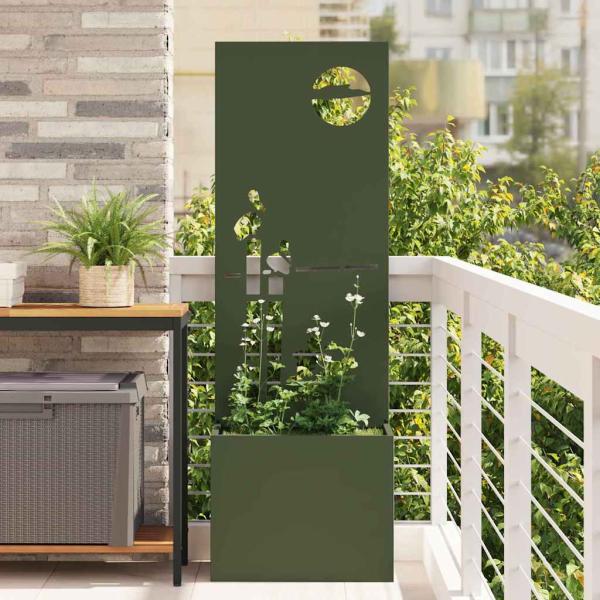 ARDEBO.de - Blumentopf mit dekorativem Paneel Olivgrün 50 x 140 cm