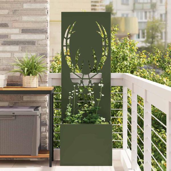 ARDEBO.de - Blumentopf mit dekorativem Paneel Olivgrün 50 x 140 cm