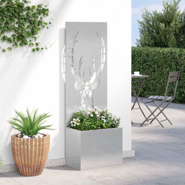 ARDEBO.de - Blumentopf mit dekorativem Paneel Silber 50 x 140 cm Edelstahl