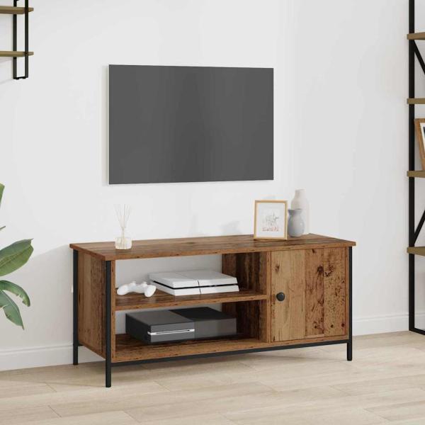 ARDEBO.de - TV-Schränk mit Regal mit Speicher mit Tür Altholz 100 x 40 x 45 cm Holzwerkstoff