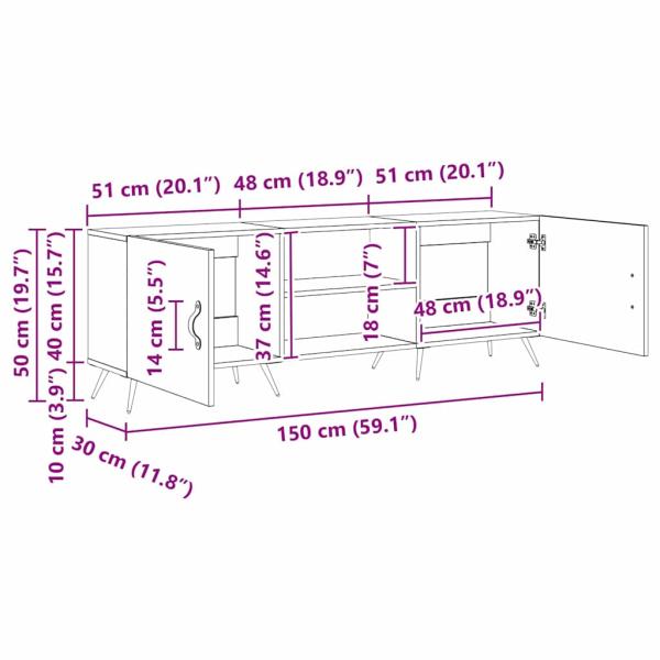 TV-Schränk mit Regal mit Speicher mit Tür Altholz 150 x 30 x 50 cm Holzwerkstoff