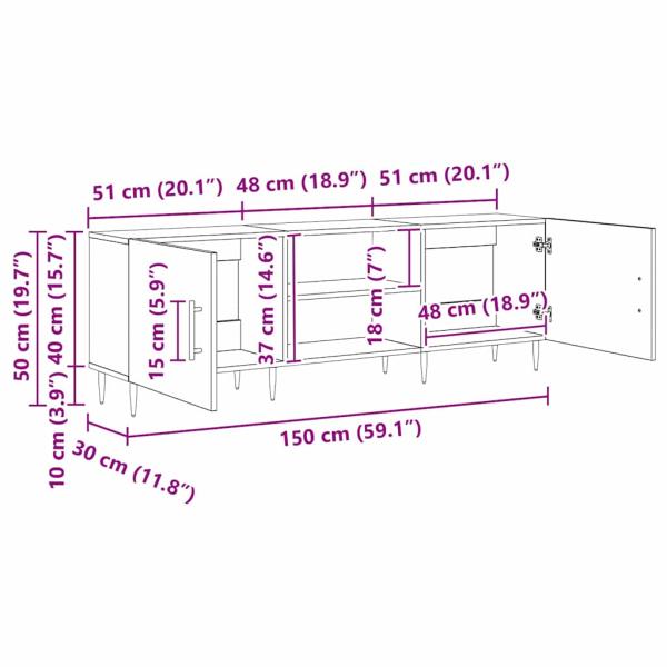 TV-Schränk mit Regal mit Speicher mit Tür Altholz 150 x 30 x 50 cm Holzwerkstoff