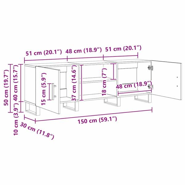 TV-Schränk mit Regal mit Speicher mit Tür 150 x 30 x 50 cm Holzwerkstoff