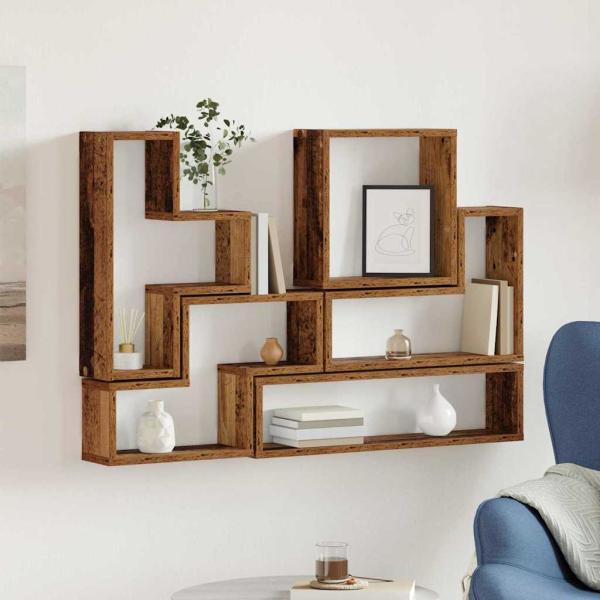 ARDEBO.de - Wandwürfel mit Regal Wandmontiert Sonstiges mit Speicher Altholz 96 x 12 x 64 cm Holzwerkstoff