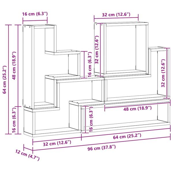 Wandwürfel mit Regal Wandmontiert Sonstiges mit Speicher Altholz 96 x 12 x 64 cm Holzwerkstoff