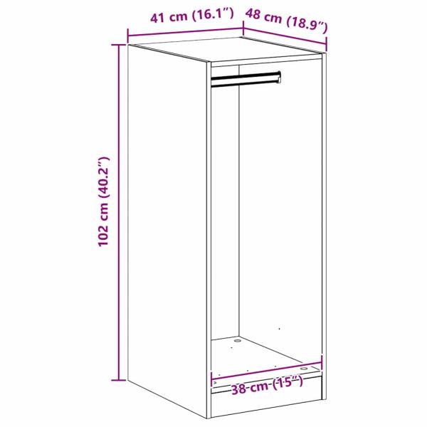 Kleiderschrank mit Regal mit Speicher Eiche handwerklich 41 x 48 x 102 cm