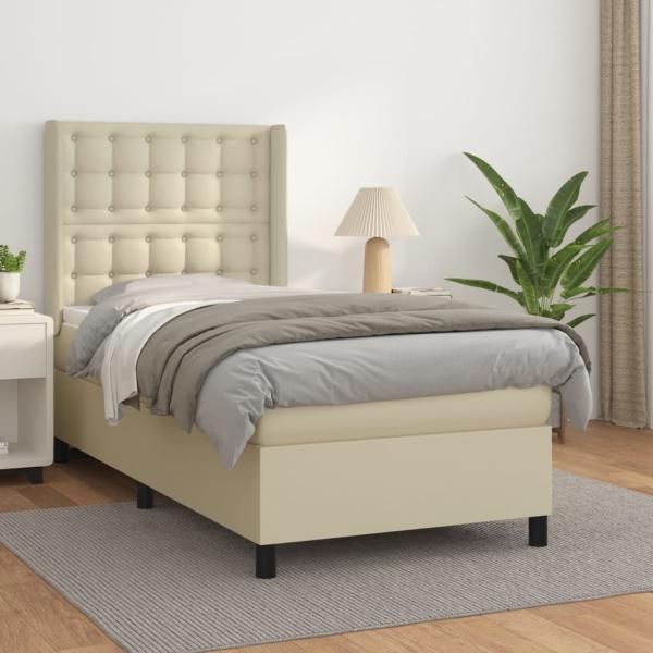 ARDEBO.de - Boxspringbett mit Matratze Creme 100x200 cm Kunstleder