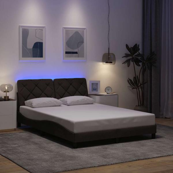 ARDEBO.de - Bettgestell mit LED ohne Matratze Dunkelbraun 140x190 cm Stoff