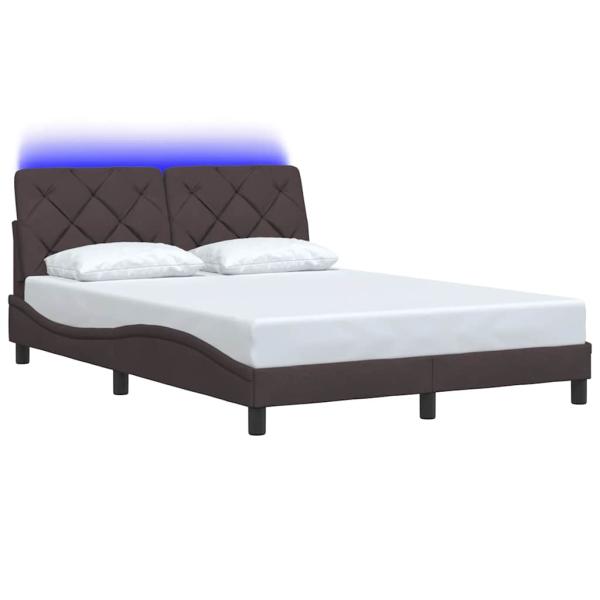 Bettgestell mit LED ohne Matratze Dunkelbraun 140x190 cm Stoff