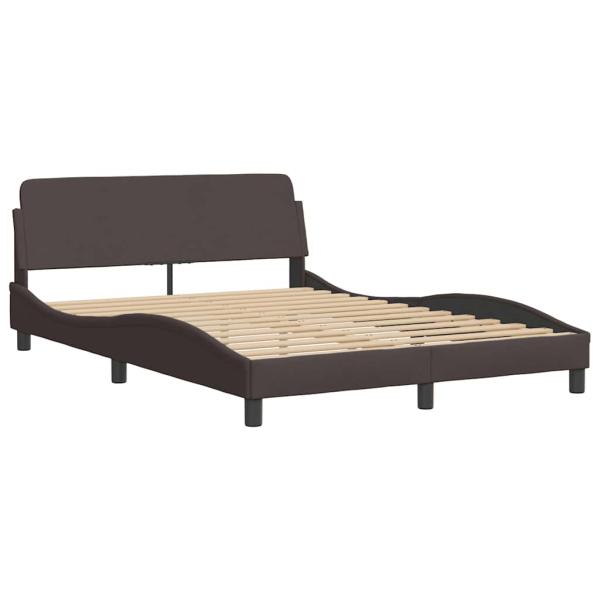 Bettgestell mit LED ohne Matratze Dunkelbraun 140x190 cm Stoff