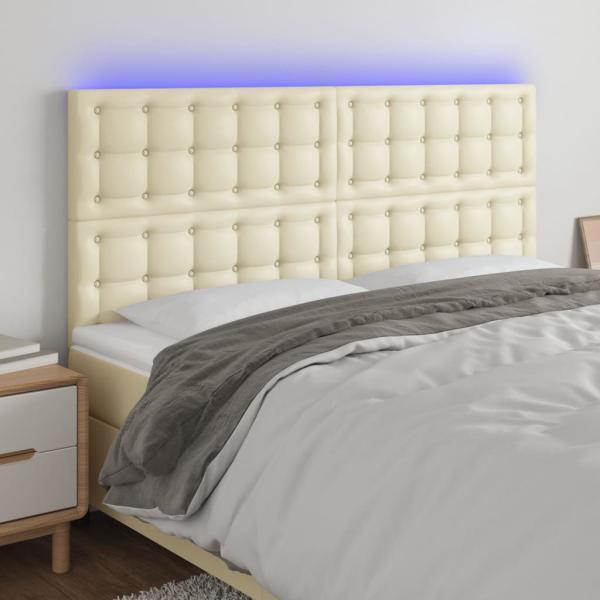 ARDEBO.de - LED Kopfteil Creme 200x5x118/128 cm Kunstleder
